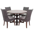 Courtyard Casual Bermuda FSC Teak 5 pc 48 Flag Leg FSC Teak Dining Set Includes one 48 Round Dining Table and four Dining Chairs