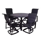 Courtyard Casual Santorini 5 pc Motion 48 Round Dining set Includes: One Round Table and Four Padded Swivel Sling Chairs