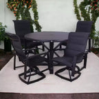 Ensemble repas 5 pièces Courtyard Casual Santorin à mouvement et table ronde de 48 pouces Comprend : Une table ronde et quatre chaises pivotantes rembourrées