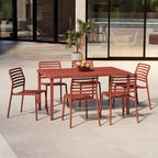 WestinTrends Playa Set da Pranzo per Esterni Rettangolare in Metallo da 7 Pezzi con Sedie Impilabili in Plastica per 6 Persone