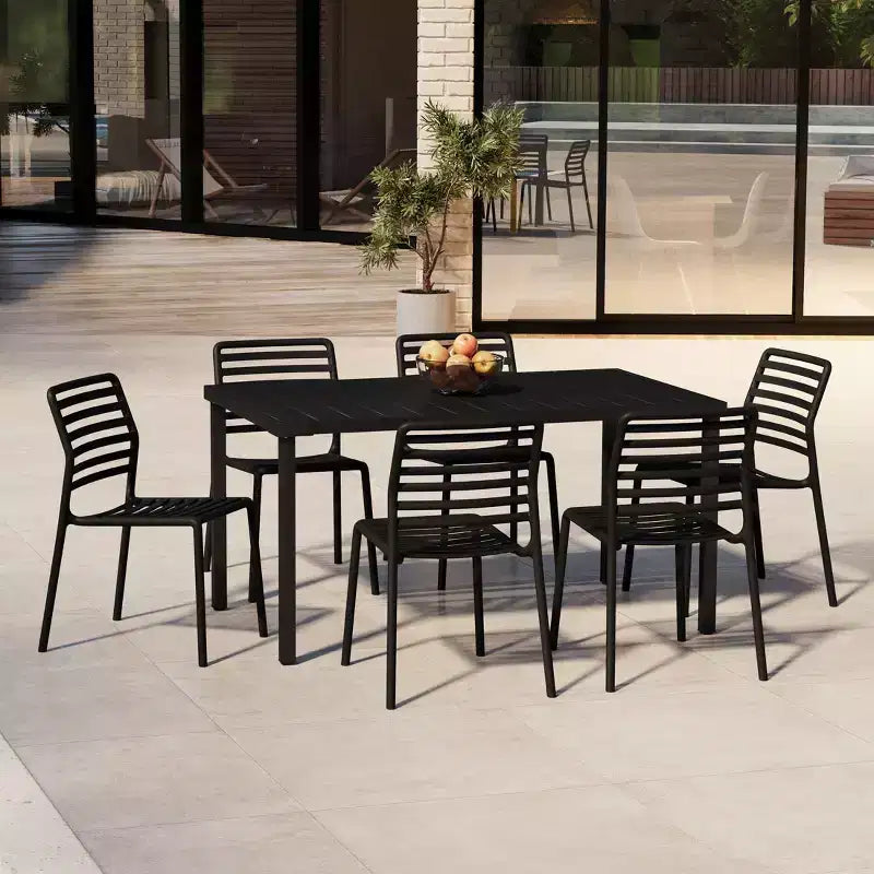 WestinTrends Playa Set da Pranzo per Esterni Rettangolare in Metallo da 7 Pezzi con Sedie Impilabili in Plastica per 6 Persone