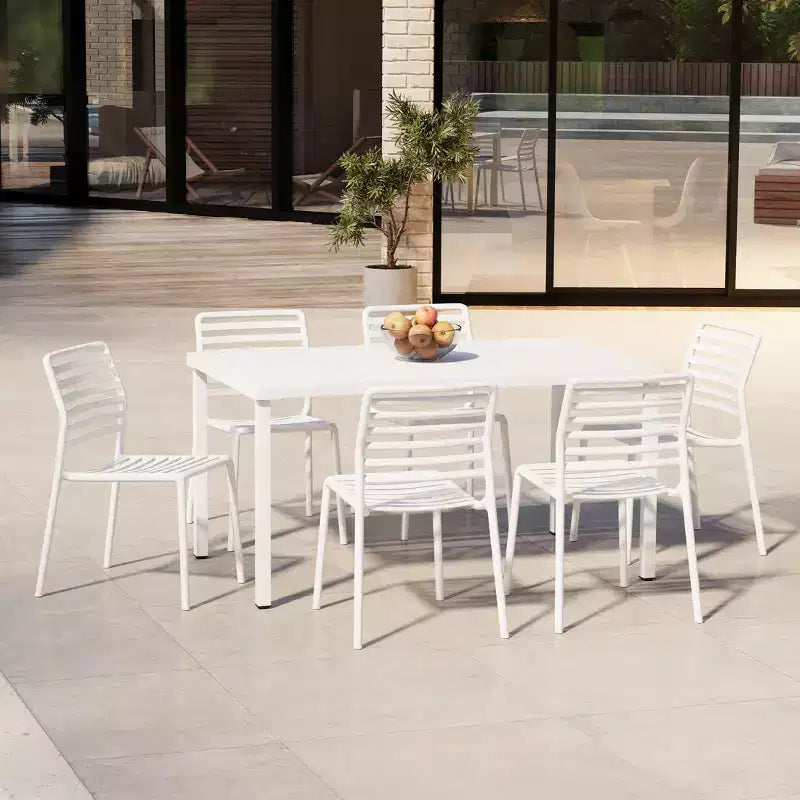 WestinTrends Playa Set da Pranzo per Esterni Rettangolare in Metallo da 7 Pezzi con Sedie Impilabili in Plastica per 6 Persone