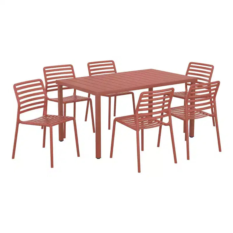 Ensemble de salle à manger d'extérieur rectangulaire WestinTrends Playa 7 pièces en métal avec 6 chaises de salle à manger empilables en plastique