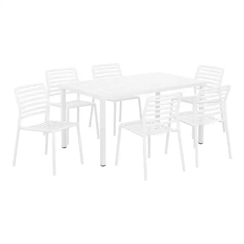 Ensemble de salle à manger d'extérieur rectangulaire WestinTrends Playa 7 pièces en métal avec 6 chaises de salle à manger empilables en plastique