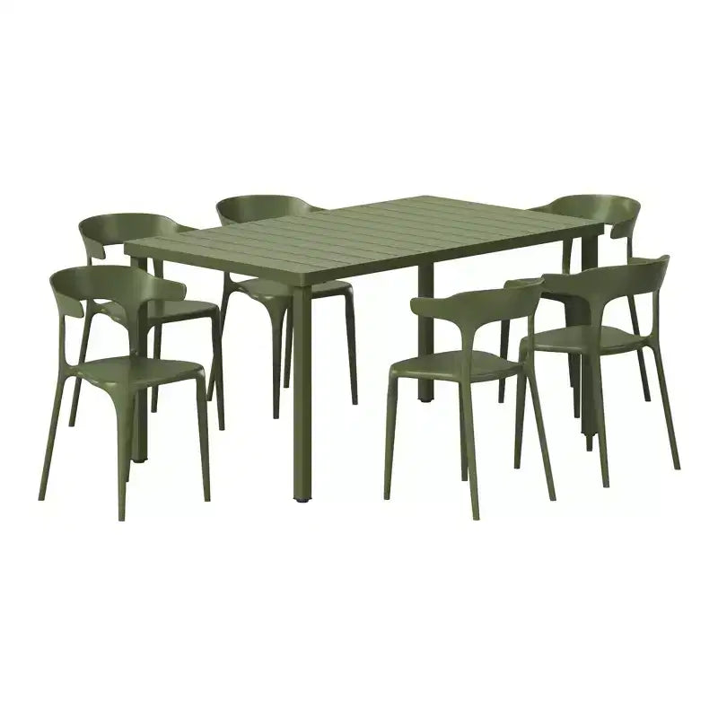 WestinTrends Playa Ensemble de 7 pièces table de salle à manger rectangulaire en métal pour extérieur avec 6 chaises de salle à manger en plastique empilables