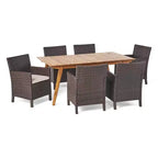 Christopher Knight Home Otto set da pranzo da 7 pezzi in vimini e legno di acacia per esterni con cuscini