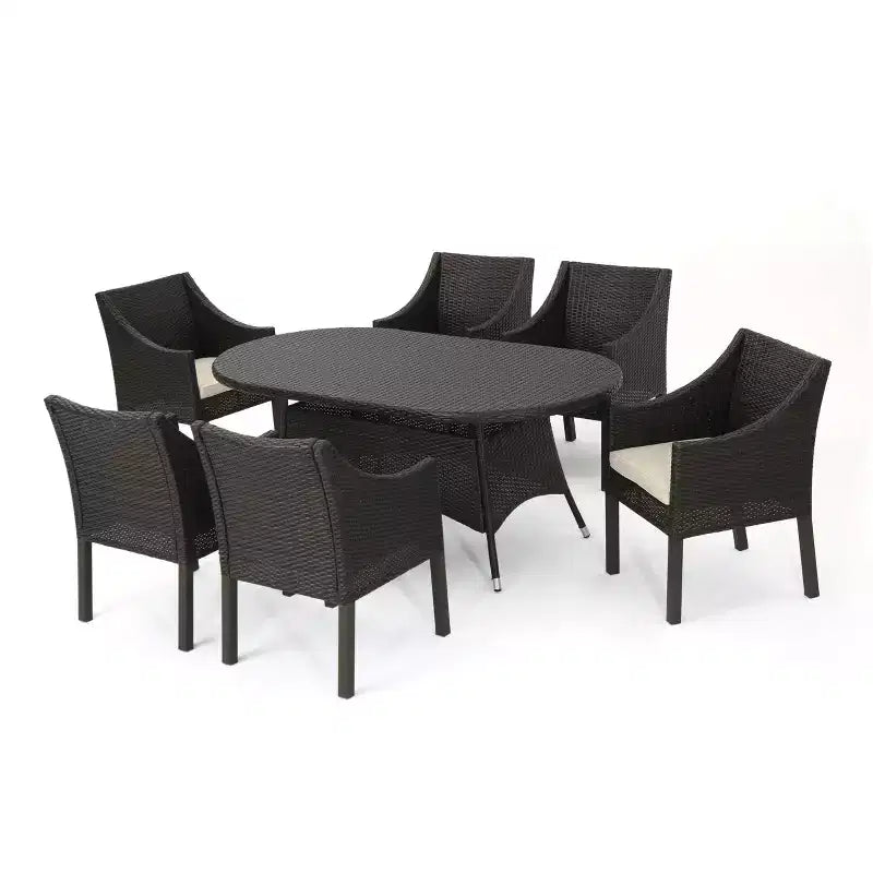 Set da pranzo Christopher Knight Home Franco da 7 pezzi in vimini e ferro con cuscino per esterni