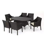 Set da pranzo Christopher Knight Home Franco da 7 pezzi in vimini e ferro con cuscino per esterni