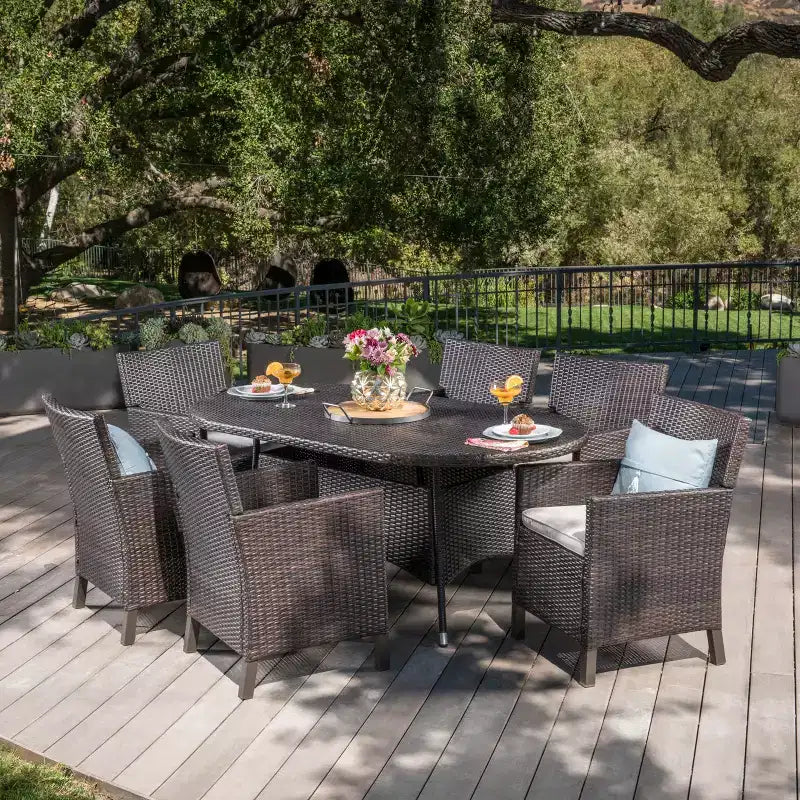 Christopher Knight Home Cypress Set da Pranzo da Esterno in Vimini 7 Pezzi con Cuscini