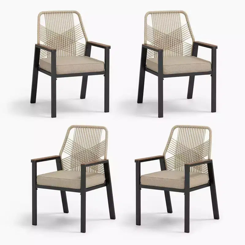 Captiva Designs Set da pranzo da 7 pezzi per esterni con tavolo rettangolare in acciaio con piano a doghe e sedie fisse in rattan beige