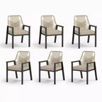 Captiva Designs Set da pranzo da 7 pezzi per esterni con tavolo rettangolare in acciaio con piano a doghe e sedie fisse in rattan beige