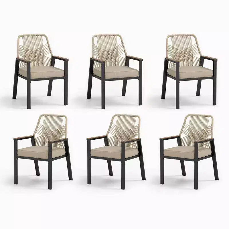 Captiva Designs Set da pranzo da 7 pezzi per esterni con tavolo rettangolare in acciaio con piano a doghe e sedie fisse in rattan beige