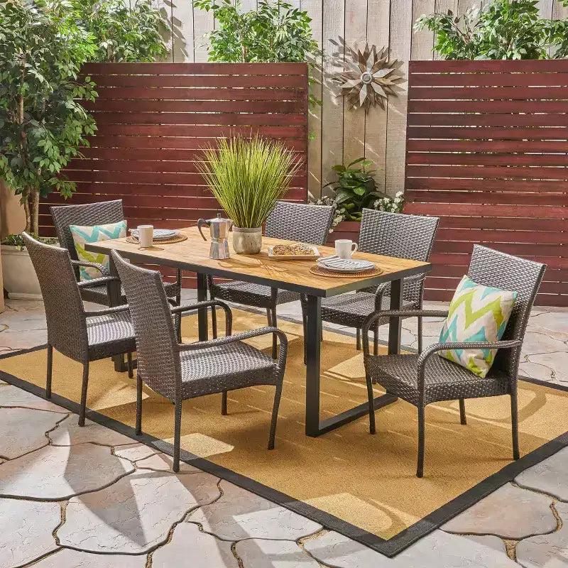 Christopher Knight Home Savoy Outdoor Acacia Wood and Wicker 7 Piece Dining Set