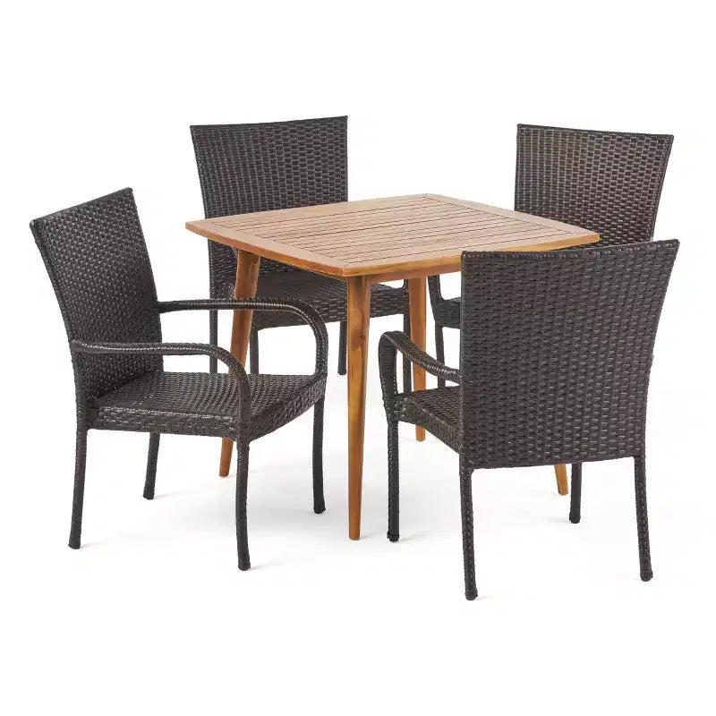 Christopher Knight Home Lagen Set da pranzo da 5 pezzi per esterni in legno di acacia e vimini
