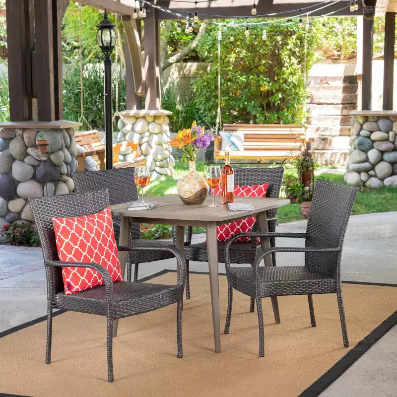 Christopher Knight Home Lagen Outdoor Acacia Wood and Wicker 5 Piece Dining Set
