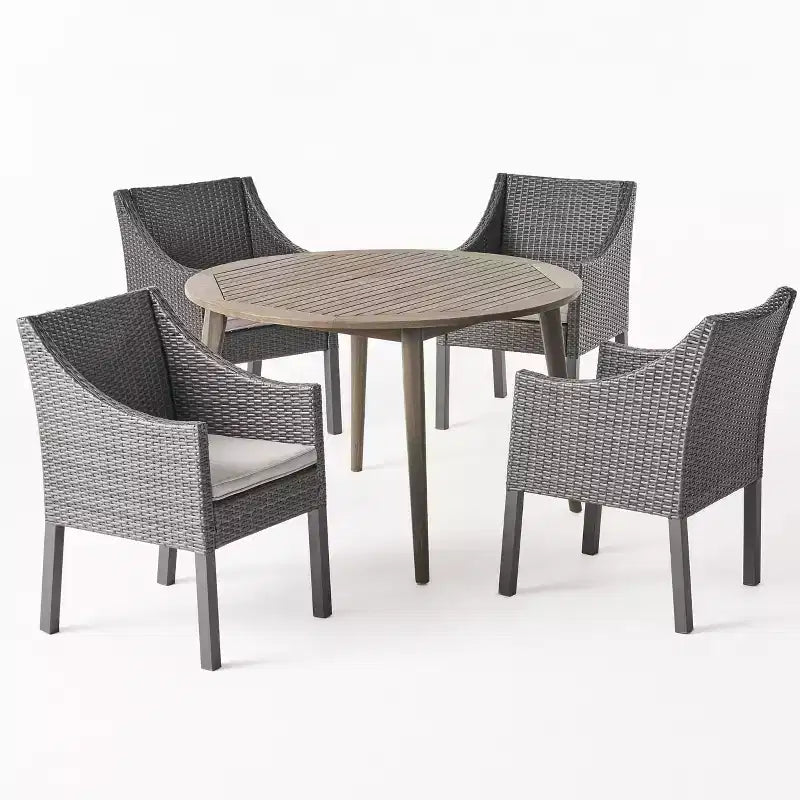 Christopher Knight Home Torrence Set da pranzo da esterno 5 pezzi in legno di acacia e vimini con cuscini