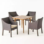 Set da pranzo da 5 pezzi Christopher Knight Home Damas da esterno in legno di acacia e vimini con cuscini