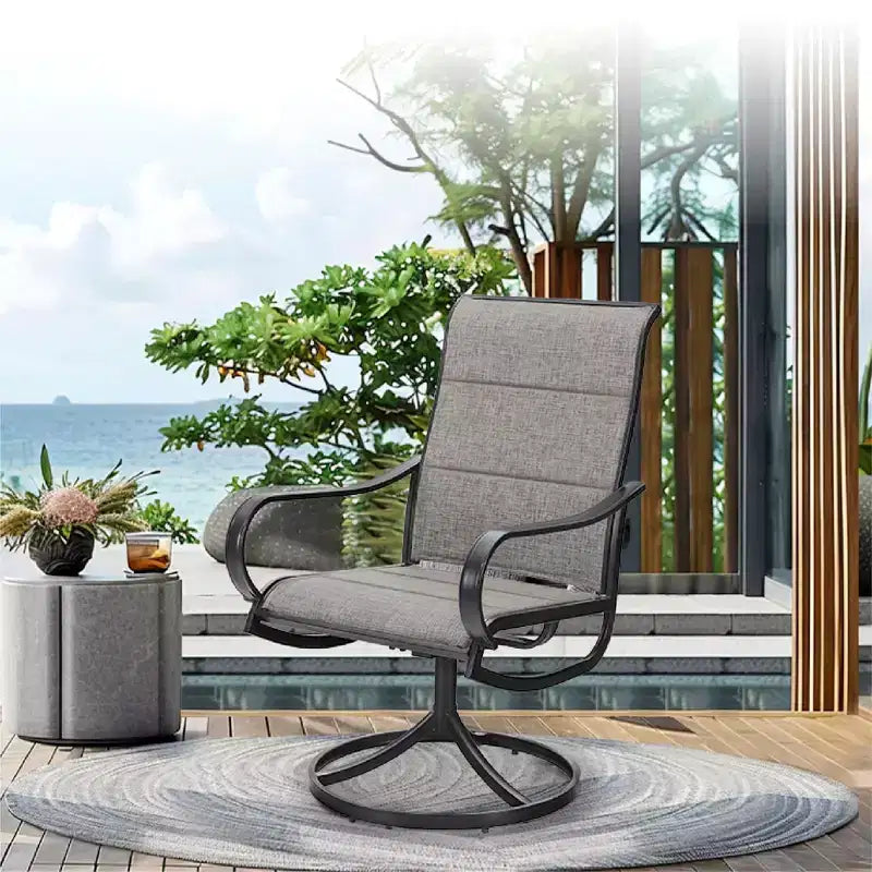 Captiva Designs - Ensemble de 3 pièces : Table bistro carrée et chaises pivotantes en textilène gris-brun pour patio