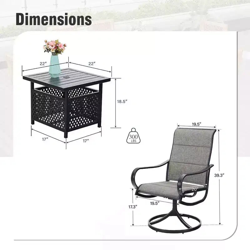 Captiva Designs - Ensemble de 3 pièces : Table bistro carrée et chaises pivotantes en textilène gris-brun pour patio