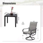 Captiva Designs - Ensemble de 3 pièces : Table bistro carrée et chaises pivotantes en textilène gris-brun pour patio
