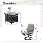 Captiva Designs - Ensemble de 3 pièces : Table bistro carrée et chaises pivotantes en textilène gris-brun pour patio