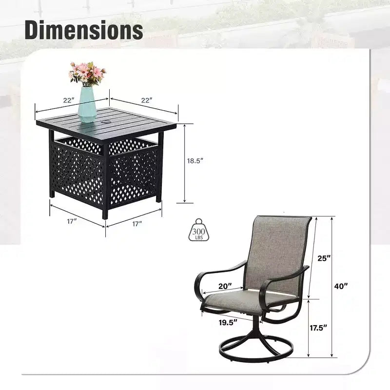 Captiva Designs - Ensemble de 3 pièces : Table bistro carrée et chaises pivotantes en textilène gris-brun pour patio