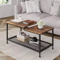 Industrial Coffee Table 2-Tier Rectangle Storage Cocktail Table Living Room Table with Mesh Shelf Metal Frame Sturdy Coffee Table, Rustic Brown