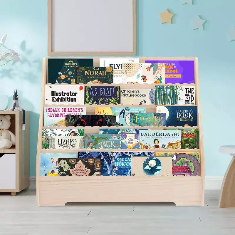 Étagère à livres pour enfants à 5 niveaux, étagères de présentation de livres pour tout-petits avec étagère de présentation de magazines profonde, organisateur de rangement pour enfants pour chambre de bébé, chambre d'enfant
