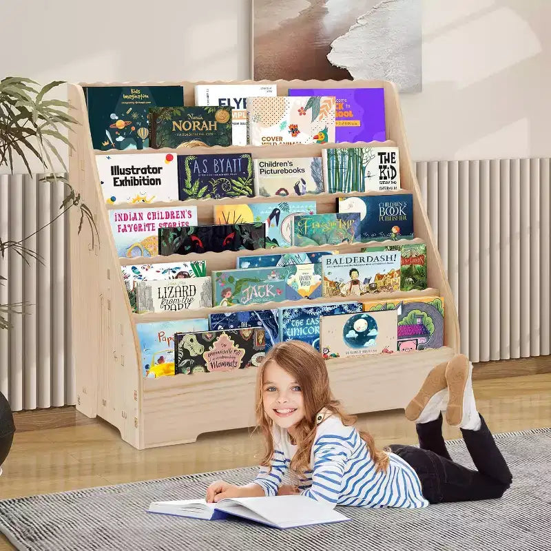 Étagère à livres pour enfants à 5 niveaux, étagères de présentation de livres pour tout-petits avec étagère de présentation de magazines profonde, organisateur de rangement pour enfants pour chambre de bébé, chambre d'enfant