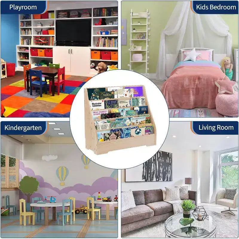Étagère à livres pour enfants à 5 niveaux, étagères de présentation de livres pour tout-petits avec étagère de présentation de magazines profonde, organisateur de rangement pour enfants pour chambre de bébé, chambre d'enfant