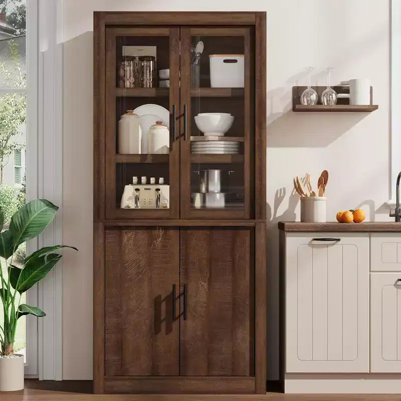 Coolmee Grand garde-manger de cuisine, armoire de rangement avec 2 portes et étagères réglables, buffet de garde-manger et grand espace de rangement pour salle à manger et salon