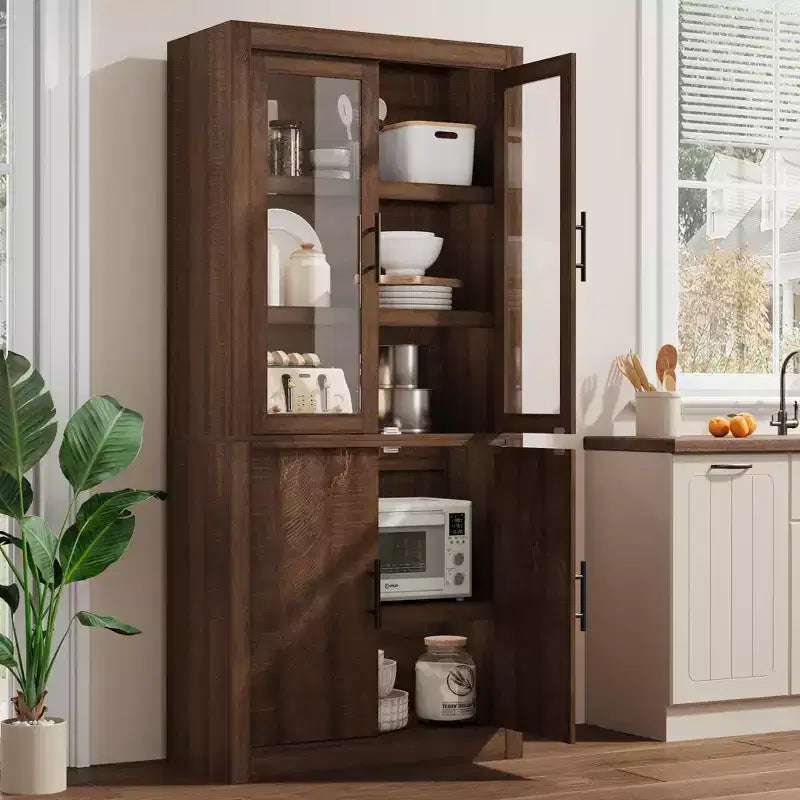 Coolmee Dispensa Alta da Cucina, Mobile Contenitore con 2 Ante e Ripiani Regolabili, Armadio Dispensa e Ampio Spazio per Sala da Pranzo e Soggiorno