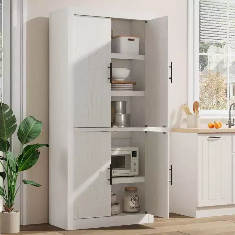 Coolmee Dispensa Alta da Cucina, Mobile Contenitore con 2 Ante e Ripiani Regolabili, Armadio Dispensa e Ampio Spazio per Sala da Pranzo e Soggiorno