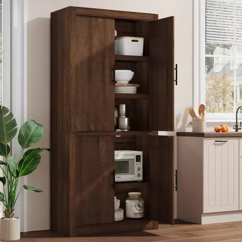 Coolmee Dispensa Alta da Cucina, Mobile Contenitore con 2 Ante e Ripiani Regolabili, Armadio Dispensa e Ampio Spazio per Sala da Pranzo e Soggiorno
