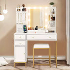 TROPOW Coiffeuse avec Tabouret et Prise de Courant, Miroir Lumineux Réglable, Tiroirs et Étagères de Rangement, 3 Modes d'Éclairage pour Chambre à Coucher, Blanc