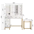 TROPOW Coiffeuse avec Tabouret et Prise de Courant, Miroir Lumineux Réglable, Tiroirs et Étagères de Rangement, 3 Modes d'Éclairage pour Chambre à Coucher, Blanc
