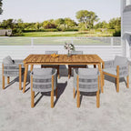 Christopher Knight Home Corin Set da Pranzo Rustico da Esterno 7 Pezzi in Legno di Acacia con Corda Intrecciata, Tavolo a Doghe e Cuscini