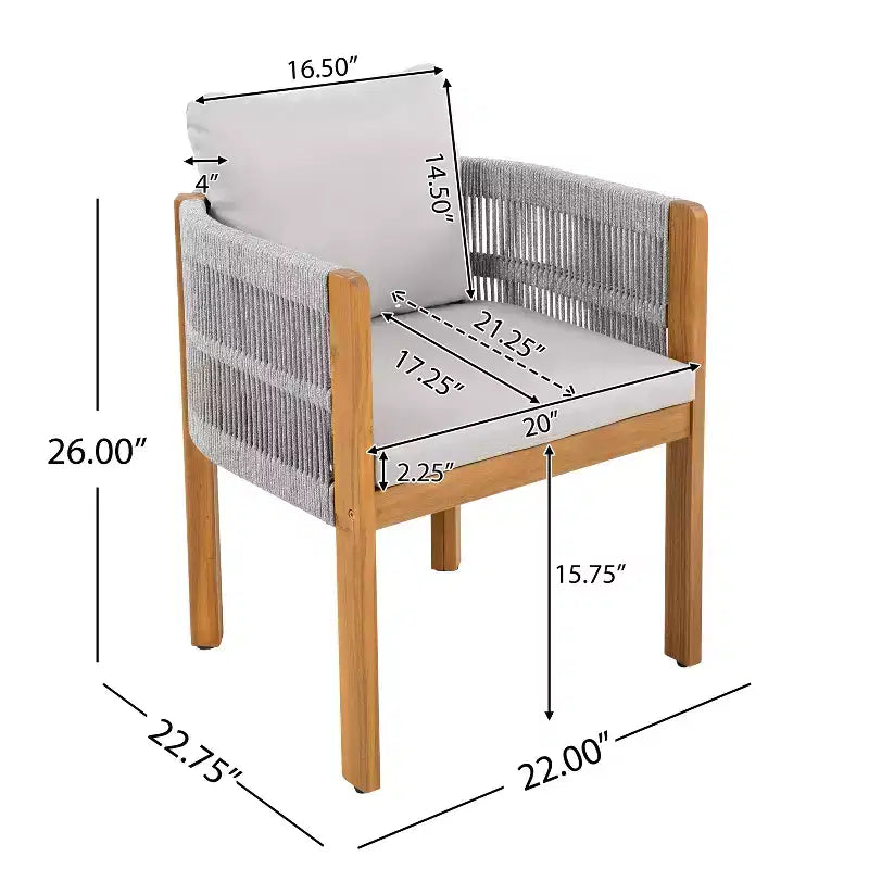 Christopher Knight Home Corin Set da Pranzo Rustico da Esterno 7 Pezzi in Legno di Acacia con Corda Intrecciata, Tavolo a Doghe e Cuscini