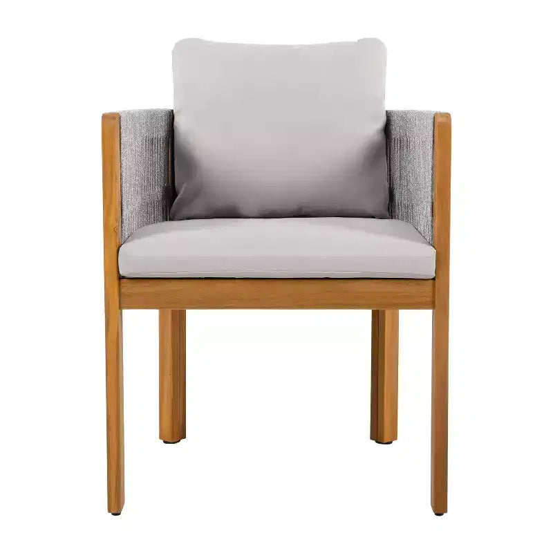 Christopher Knight Home Corin Set da Pranzo Rustico da Esterno 7 Pezzi in Legno di Acacia con Corda Intrecciata, Tavolo a Doghe e Cuscini