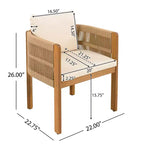 Christopher Knight Home Corin Set da Pranzo Rustico da Esterno 7 Pezzi in Legno di Acacia con Corda Intrecciata, Tavolo a Doghe e Cuscini