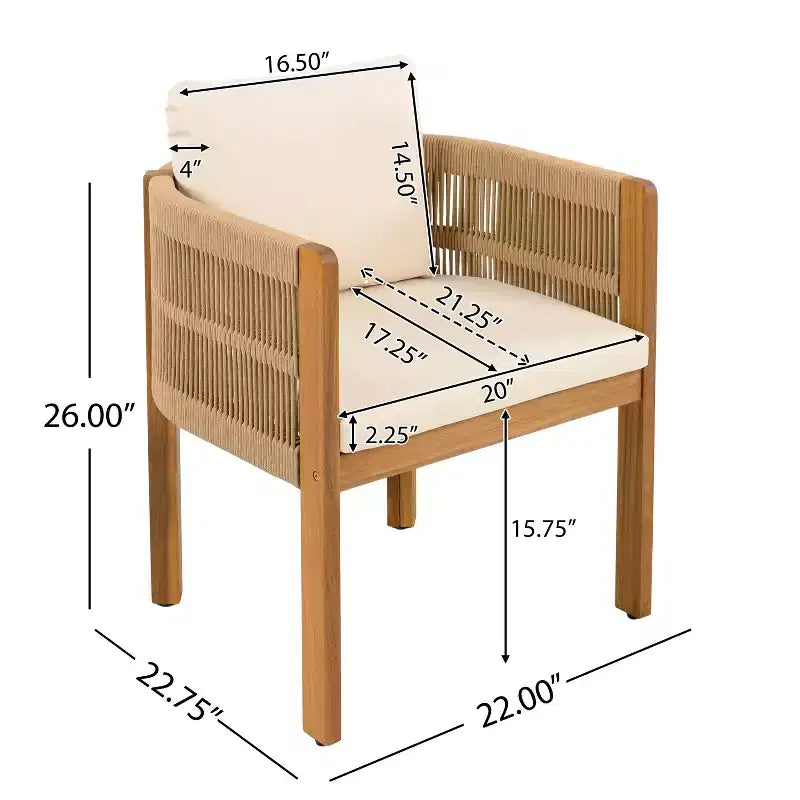 Christopher Knight Home Corin Set da Pranzo Rustico da Esterno 7 Pezzi in Legno di Acacia con Corda Intrecciata, Tavolo a Doghe e Cuscini
