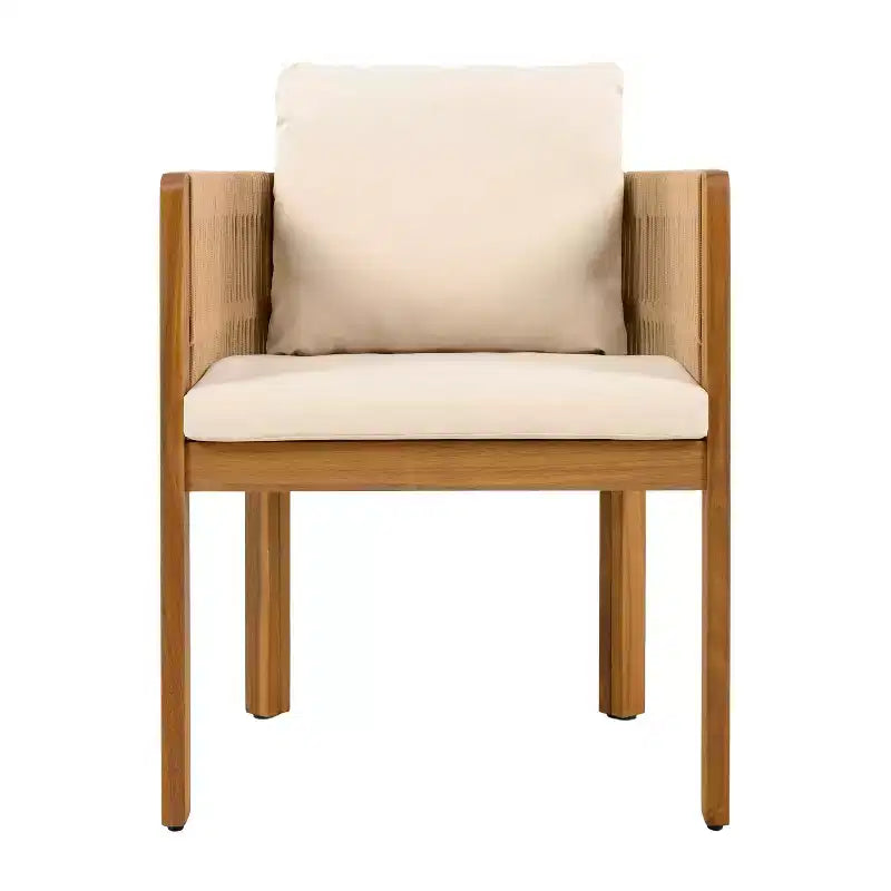 Christopher Knight Home Corin Set da Pranzo Rustico da Esterno 7 Pezzi in Legno di Acacia con Corda Intrecciata, Tavolo a Doghe e Cuscini