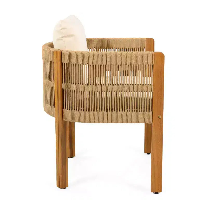 Christopher Knight Home Corin Set da Pranzo Rustico da Esterno 7 Pezzi in Legno di Acacia con Corda Intrecciata, Tavolo a Doghe e Cuscini