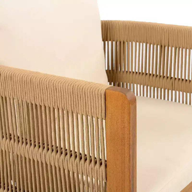 Christopher Knight Home Corin Set da Pranzo Rustico da Esterno 7 Pezzi in Legno di Acacia con Corda Intrecciata, Tavolo a Doghe e Cuscini