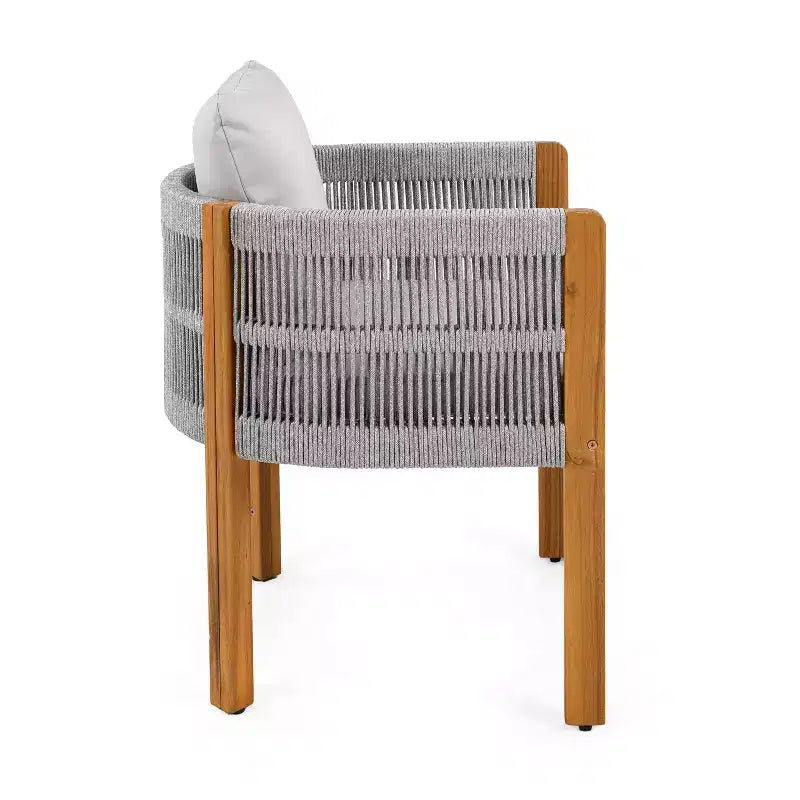 Christopher Knight Home Corin Elara Set da pranzo da 5 pezzi in legno di acacia con corda intrecciata, tavolo a doghe e cuscini