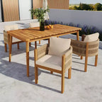 Christopher Knight Home Corin Elara Set da pranzo da 5 pezzi in legno di acacia con corda intrecciata, tavolo a doghe e cuscini