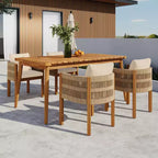 Christopher Knight Home Corin Elara 5 Piece Patio Acacia Wood Woven Rope Dining Set with Slatted Table and Cushions