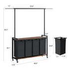 Carrello Portabiancheria con Asta Appendini e Ripiano Utility, Cesto Portabiancheria Rotante con Ruote Bloccabili, Organizer per Lavanderia