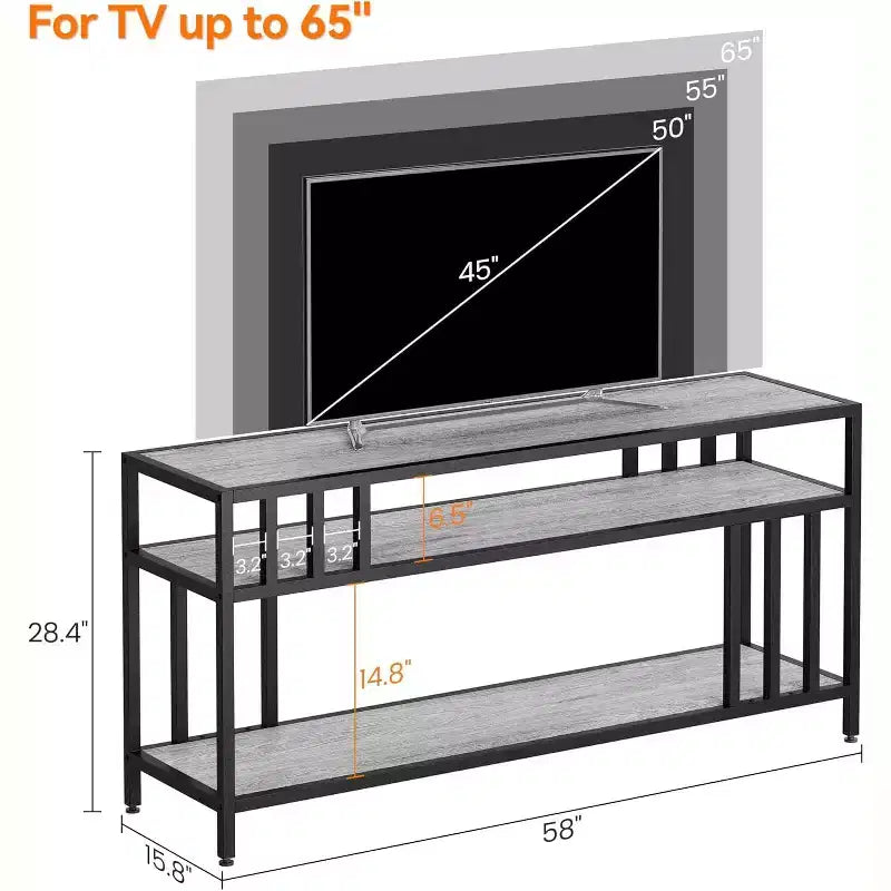 Mobile TV 58/65 per TV fino a 65/75, Centro di Intrattenimento Rustico con Ripiani a Giorno a 3 Livelli, Tavolo Consolle per Media
