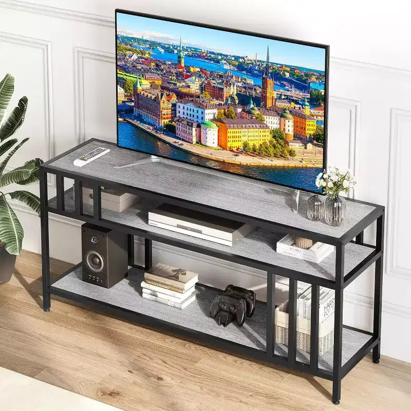 Mobile TV 58/65 per TV fino a 65/75, Centro di Intrattenimento Rustico con Ripiani a Giorno a 3 Livelli, Tavolo Consolle per Media